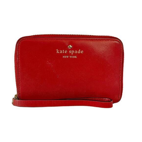Kate Spade Red Saffiano Leather Zip-Around Wristlet - Picture 1 of 9